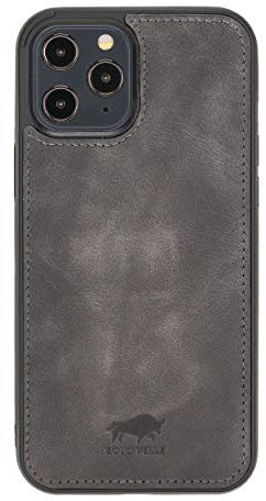 Solo Pelle Lederhülle für das iPhone 12 Pro Max in 6.7 Zoll Stanford Case Leder Hülle Ledertasche Backcover aus echtem Leder (Steingrau)