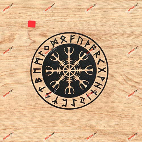 Helm der Ehrfurcht Vegvisir Wikinger Odin Nordisch Aufkleber Sticker Vinyl Rund - Schwarz 10,2cm - für Auto Boot Laptop 02141