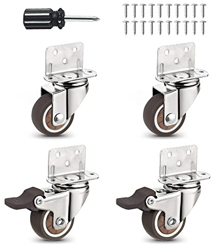 Robuste Rollen, Set mit Bremse, L-Form, Seitenhalterung, TPR-Platte, Ersatzrollen für Babybett, Rollwagen, Küchenschrank, Möbel, Tisch, Tragkraft 54,4 kg (2,5 cm L-Form)