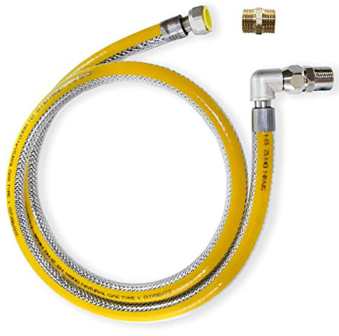 GOLDMAN SERVICE Tubo manguera flexible Gas de Seguridad para Cocina Industriales de Hostelería- Largo: 1,5 metros - Conexión: 1/2 M-H + Adaptador M-M