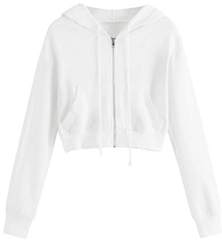 JJPAR Sweat a Capuche Femme Court Sexy Chic Sweatshirts Femmes Manches Longues Zippé Slim Décontracté Veste Léger Respirant Pas Cher Couleur Unie Haut Printemps Eté Blanc M, (JJPAR)