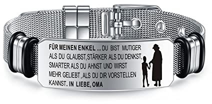 YOTHIWAD Inspirierende Armbänder für Meinen Enkel Personalisierte Armband mit Gravur An Meinen Enkel Armbänder 316L Edelstahl Verstellbar Armband Schnalle Mesh Geschenk für Enkel von Opa Oma