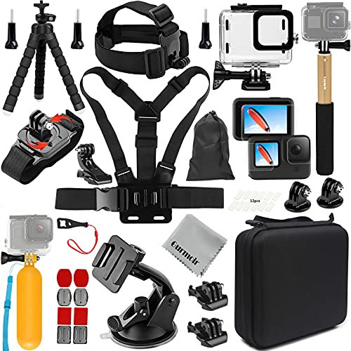 Gurmoir Zubehör Set mit Wasserdichtem Gehäuse für Gopro Hero 12/Hero 11/Hero 10/Hero 9 Black, Voll Essentiell Action Kamera Zubehör Kit Bündel für Go pro 12 11 10 9 Kamera(DT06)