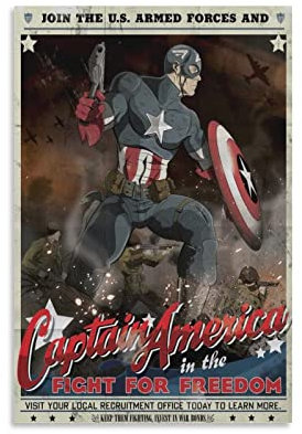 Shenywell Bilder Wohnzimmer Modern Captain America Filmposter auf Leinwand,Retro, für Zuhause, Schlafzimmer, Wohnzimmer, Dekoration 30x40cm Kein Rahmen