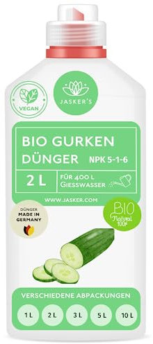 Bio Gurkendünger flüssig 2 L - 100% Bio-Dünger mit Vinasse & viel Kalium - Organischer Gemüsedünger für Gurken - Für Gewächshaus, Hochbeet & Freiland - Bio Zucchini Dünger flüssig