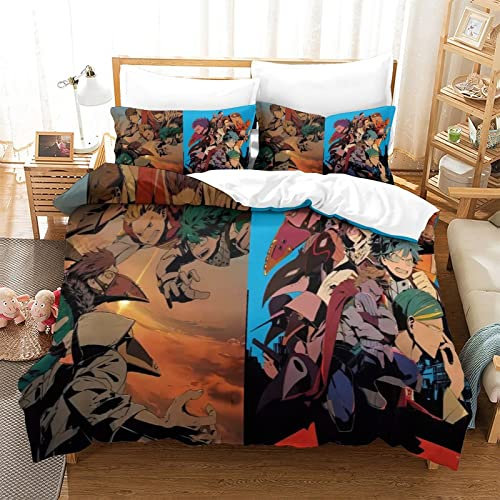 My Hero Academia Bettwäsche Single(135x200cm) 3D Cartoon Muster Bettwäsche-Sets Mit Reißverschluss Super Weiche Angenehme Mikrofaser Bettwäsche, 3teilig Bettbezug Single(135x200cm) + 1 Kissenbezug