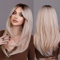 7JHH WIGS lange gerade blonde Perücken mit dunklen Wurzeln 24in geschichteten Vorhang Perücke synthetisches Haar natürlich aussehende hitzebeständige Faser für den täglichen Gebrauch Partei