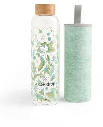 waterdrop® Botella Agua Vidrio 600ml, Cristal Borosilicato, 100% Hermética, Segura - Sin BPA: Para Niños. Botella Gimnasio, Water Bottle, Cantimplora