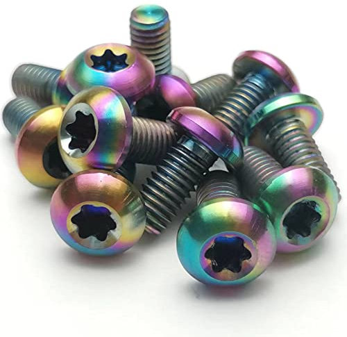 Lot de 12 boulons en titane T25 M5 x 10 mm pour disques de frein à disque de vélo, VTT, kit de boulons de rotor en titane, couleur arc-en-ciel, léger