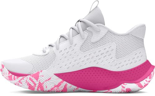 Under Armour Chaussures de basket-ball Jet '23 pour enfants, (101) Blanc/Rose fluo/Rose Astro, 6.5 Big Kid