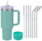 Moollyfox 1200 ML Tasse Isotherme à Double Paroi en Acier Inoxydable avec Poignée Tasse à Café Voyage Voiture avec Paille en Acier Inoxydable et Couvercle en Silicone Vert