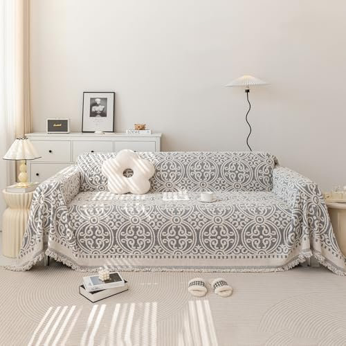 HANDONTIME Französische Sofa-Schonbezüge im Bauernhaus-Stil, Chenille, Couchbezüge für Sofa, Vintage, Haustier-Couchbezug, schicke Sofabezüge für 3 Kissen, Couch, Landhausstil, Retro, 180,3 x 340,4