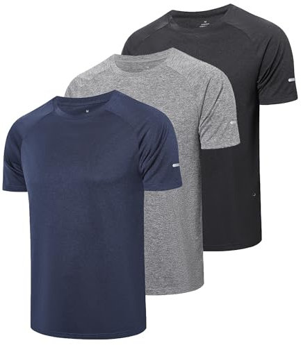 Gaiatiger 3 Pack Gym Tops Men Light Running Clothes Quick Dry Workout Moisture Wicking Active Athletic Fitness Sport Short Sleeve T-Shirts(521) BGN-L