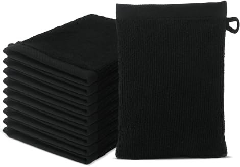 Lot de 10 Gants de Toilette 15x20cm | 100% Coton Premium | Epais 500g/m2 | Linge de Bain Doux & Absorbant | Oeko-TEX | Marque Ôhm | Noir