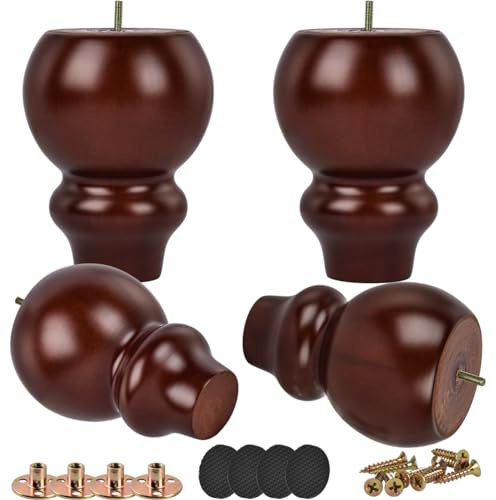 Btowin 5 inch Solid Wood Spool Furniture Legs with M8 Bolts, Brown, 4-Pack | Classic Design with Extra Wide Base Supports 400lbs. Hardware Included for Easy DIY Install on Sofas, Cabinets and dressers