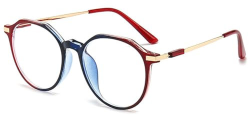 VEVESMUNDO Blaulichtfilter Lesebrillen Metall Groß Rund Nerdbrille Anti Blaulicht Brillen Damen Herren +0.5,+1.0,+1.5,+2.0,+2.5,+3.0,+3.5,+4.0 (1 Stück Rot&Blau, 1.5)