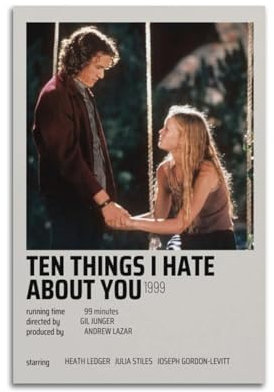 Filmposter 10 Things I Hate About You, Raumdekor, Poster für Schlafzimmer, Wohnzimmer, Wände, 20 x 30 cm, ungerahmter Stil