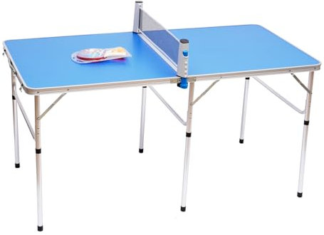 KEESUNG Bordtennisbord hopfällbar inomhus, mini bordtennisbord tennis bord bordtennisbord med nät, 2 racketar och 3 bollar för lägenhet, trädgård, blå