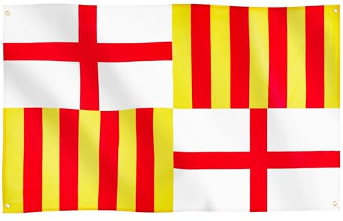 Runesol Barcelona Flagge, 91x152cm, 4 Ösen, eine in jeder Ecke, Spanische Regionalflagge, katalanischer Nationalfeiertag, Sant Jordi Tag, Premium-Flaggen für drinnen und draußen, lebendige Farben