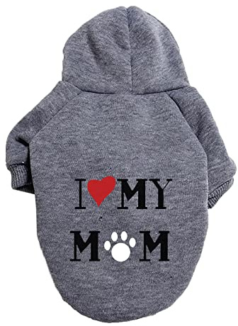 Hundepullover, I Love My Mom T-Shirts FüR Hunde Hundebekleidung Kapuzen Sweatshirt Winterkleidung Große Hunde Knopfdesign Hundepullover Winter Einteiler Weich Haustier Hundepulli (Grey, 4XL)