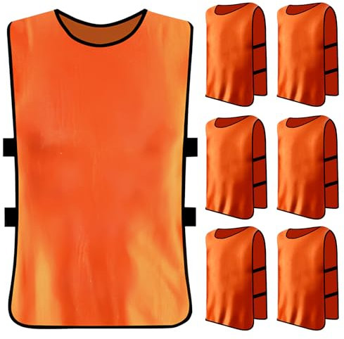 6 Stück Leibchen Fußball Set, Trainingsleibchen Basketball, Sports Mesh Bibs, Leibchen Mesh Weste für Training, Sport Trikot Leibche für Erwachsene, Trainingsleibchen für Herren Damen (Orange)