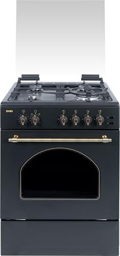 Svan Cocina de Gas Butano con Horno 96 Litros, Inox SKGW4600RN. 5 Zonas de Cocinado, Quemador WOK triple llama, Ignición Automática, Horno con Grill, Tapa de Vidrio Templado Acabado en Acero Inox