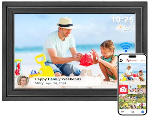 Marco de Fotos Digital WiFi de 10,1 Pulgadas, Memoria Integrada de 32 GB, Marco de Fotos con Pantalla Táctil IPS HD de 1280 x 800, Comparte Fotos o Vídeos al Instante a Través de la Aplicación Frameo