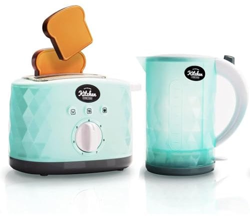 Sobebear Kettle and Toaster Sets for Kids, Kitchen Playset, Kids Kitchen Play Set, Pretend Play Breakfast Set, Pop-Up Action, Light and Sound Effects, Boil Water Sound, Gift for Boys and Girls Age 3+