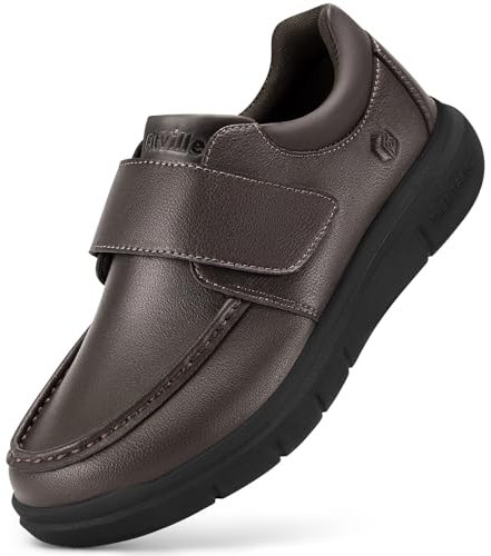 FitVille Scarpe Uomo Diabetici Pianta Larga Mocassini in Pelle Extra Larghi Scarpe Uomo Casual con Strappo per Piedi Gonfi da Lavoro Marrone 46.5 EU X-Larga