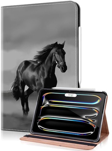 TUOLISG Case for iPad Pro 13 Inch M4 (2024) Folio Flip PU Leather Shockproof Protective Case iPad Pro 13 Stand Wallet Cover Case Tablet, Supports Pencil Pro/USB-C, Car Sleep/Wake - Black Horse