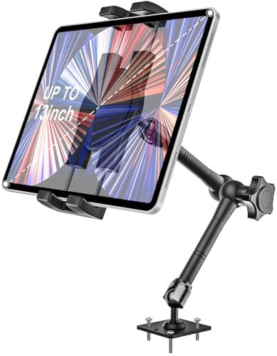 EXSHOW Trapano Base Porta Tablet da Auto - [Metallo Braccio Lungo] Servizio Pesante Supporto Tablet Auto Cruscotto per Autocarro, per iPad Pro Air Mini, Samsung Tab, altri 4.7-13 Cellulari e Tablet