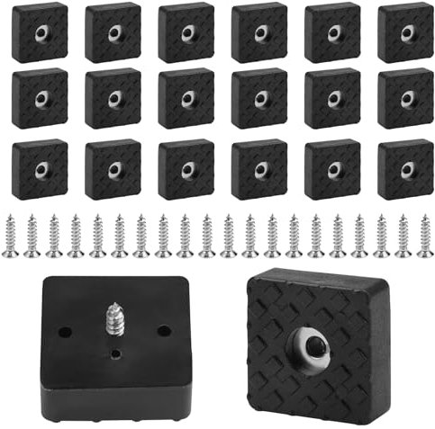 TESSTSY 20 Pezzi Quadrato in Gomma Piedini Morbidi in Gomma 30x30x10 mm, Piedini in Gomma con Vite, Gommini per Sedie Quadrati, Piedini Gomma Antiscivolo, per Tavolo, Sedia, Divano (Nero)