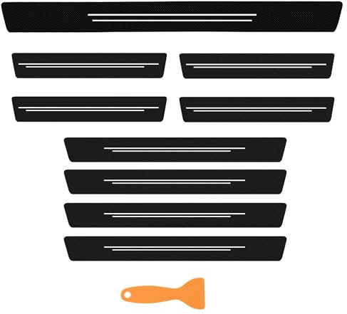 GIONAR 10Pcs Car Door Sill Protector, Carbon Fiber Leather Material, with 8 Car Sill Protectors Strips Long/Short, 1 Car Bumper Protector, 1 Scrapers, Universal Automobile Protection Sticker