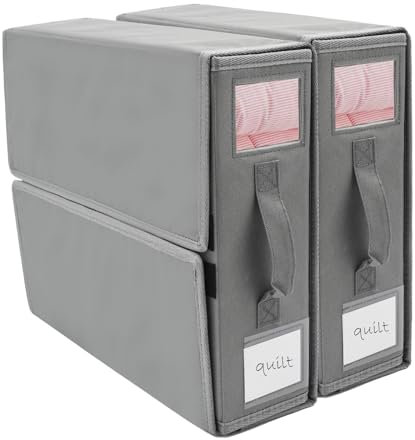Coriver 2 Pack Bed Sheet Organizer, Foldable Storage for Towels Bedding, Bed Linen Organiser with Zipper, Bedding Storage Box for King Queen Size Sheet Duvet Covers Pillowcase Clothes Blankets-Grey
