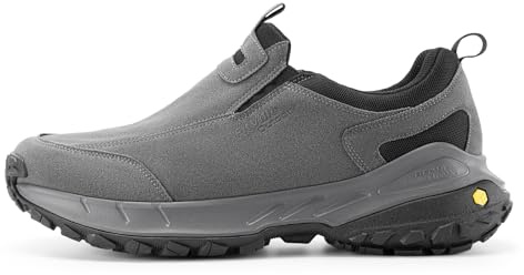 FitVille Men's Extra Wide Hiking Shoes,Slip On Trainers Outdoor Trekking Walking Shoes for Swollen Feet Slate Grey 13 UK Wide