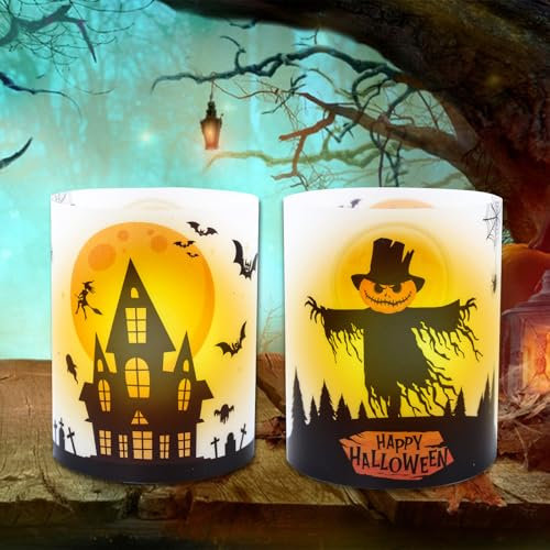 BDHYYM 16 Windlicht Tischdeko Halloween Deko Tisch Windlichter Halloweendeko Indoor Kürbis Deko mit Gruselig Fledermaus Kürbis Hexe Kerze Deko