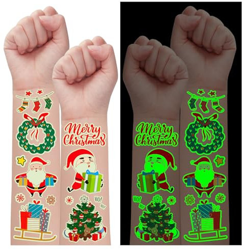 Leesgel Leuchtende Weihnachts-Tattoos für Kinder - 145+ Stile Temporäre Aufkleber für Weihnachtsdeko, Strumpffüller und Geschenke