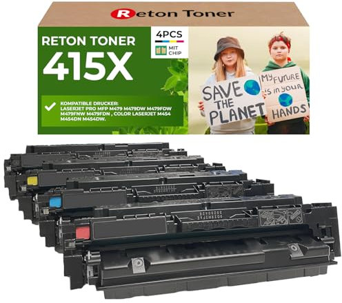 [Mit Original-Chip | wiederverwendet] Reton Toner kompatibel für 415A 415X für Color Laserjet Pro MFP M479fdw M479dw M479fdn M479fnw M454dw M479 W2030X-W2033X | Keine UPDATEPROBLEME|