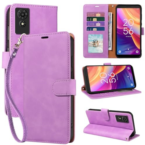 GOTOURED Wallet Phone Case for TCL 501 6 inch, [RFID Blocking 4 Card Slots] [Wrist Strap] [Kickstand] Magnetic Closure Shockproof Protective Soft Leather Flip Cover (Purple)