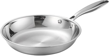 Sleek Classic Design Frying Pan, Stainless Steel Skillet Pan, Sturdy Skillet Cooking Pan, Decorative Kitchen Cookware 20 cm, 22 cm, 24 cm, 26 cm, 28 cm Sizes for Cooking, Frying, Stainless Color