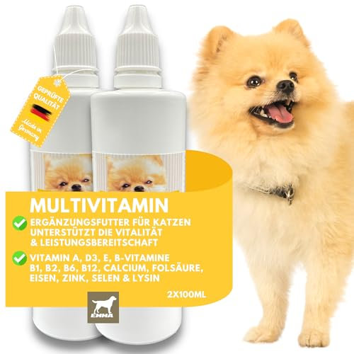 EMMA Dog Vitamins I Multi Vitamins for Dogs 2 x 100 ml Vitamin B Complex Dog I B Vitamins Dog with A B12 D3 E & Minerals I Folic Acid Iron & L Lysine Dog I Multivitamin Complex Immune System