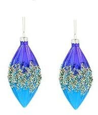 Gisela Graham Purple/Turquoise Ribbed Glass Drop Baubles, Set of 2