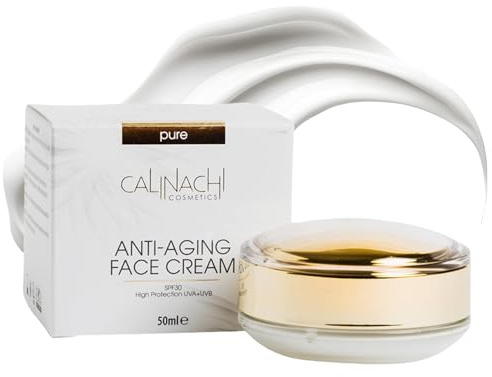 CALINACHI Anti-Aging Tagescreme SPF 30 50 ml – Faltenmildernde Feuchtigkeitscreme | mit Matrixyl Synthe’6 Peptid, Q10, Vitamin C & Hyaluronsäure | Schutz vor UVA/UVB | für reife, empfindliche Haut