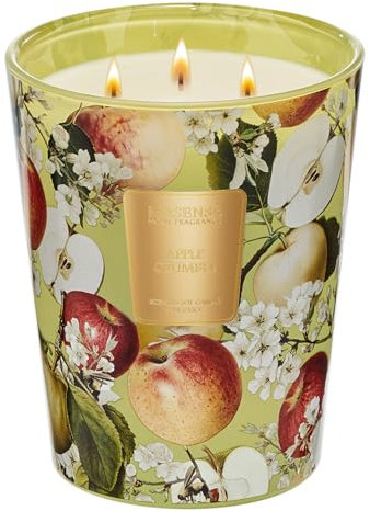 M&SENSE Duftkerze im Glas groß Apfel Zimt Kerze mit 3 Dochte Saubere Verbrennung 150 Stunden langer Brennzeit Vanillie Duftkerze Extra große Kerze Heim Deko für die Küche