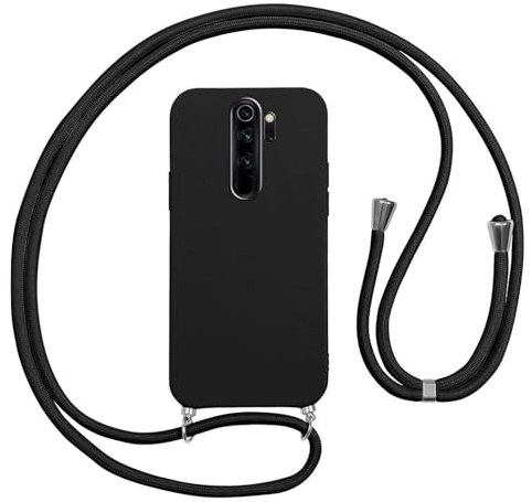 Vauki handyband für Xiaomi Redmi Note 8 Pro Hülle, HandyHülle mit Band Stoßfest Silikon Schutzhülle mit Kordel zum Umhängen für Redmi Note 8 Pro 6.53 Zoll, Schwarz