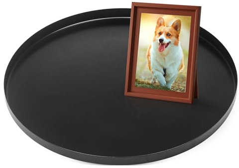 Yvttve Rundes Tablett Schwarz aus Metall mit 3 Anti Rutsch | Serviertablett Rund Dekoteller Dekotablett Matt für Adventskranz Teller (Schwarz, Ø 40 cm)