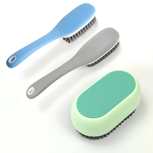 YYMT Soft Bristle Brush, 3pcs Laundry & Household Cleaning Brushes Set | 2 Long Handle Shoe Brushes, 1 Clothes Scrub Brush, Hand-Held Soft Brushes for Fabric Carpet Tile Grout Kitchen Sink Bathtubs