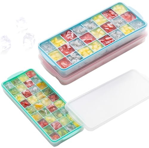 3 Packs Ice Cube Trays Easy Release Silicone Ice Trays with Lids and Bins Make 84 Cubes Stackable Ice Cube Moulds for Freezer Cocktails,Drinks,Whiskey