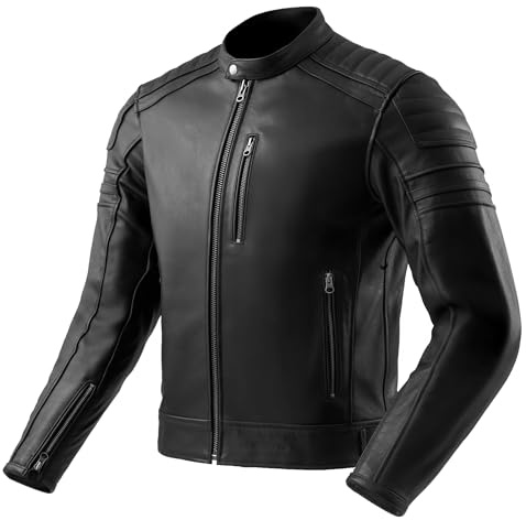 OZONE MOTO Colt Motorradjacke Herren | Leder | Ellbogen und Schulter Protektoren | Rückenprotektor Tasche | Belüftungskanäle | Schutzstufe AA | Größen bis 10XL