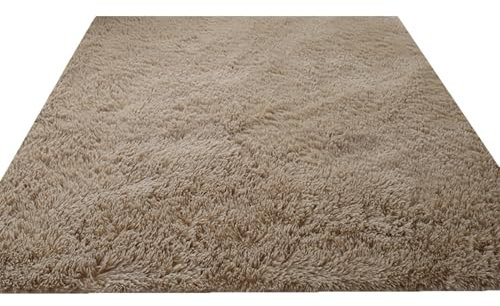 Tappeto Shaggy Marrone Chiaro Tappeto Antiscivolo Rettangolare Pelo Alto Morbido Design Monocromatico 100x200cm - Perfetto per Soggiorno o Camera da Letto